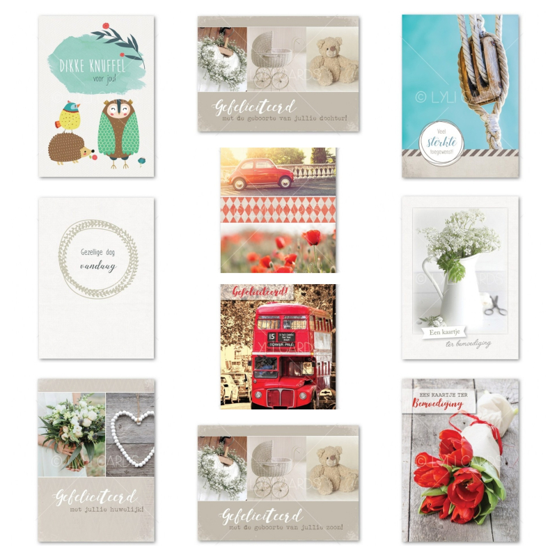 Actieset wenskaarten | 10 stuks | Pastel / Rood