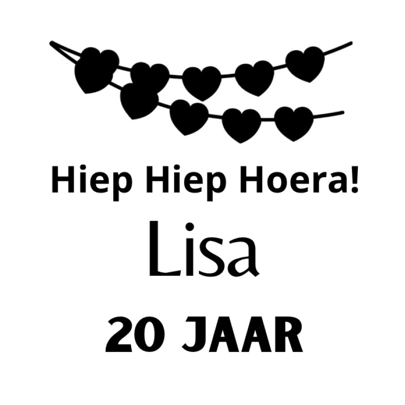 Gepersonaliseerde sticker | Hiep hiep hoera | Hartjes vlaggenlijnen