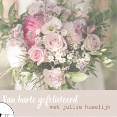 Wenskaart | gefeliciteerd met jullie huwelijk | Boeket roze rozen