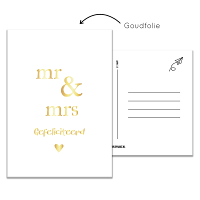 Ansichtkaart | mr&mrs Gefeliciteerd | Goudfolie