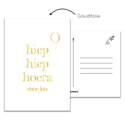 Ansichtkaart | Hiep hiep hoera voor jou | Goudfolie