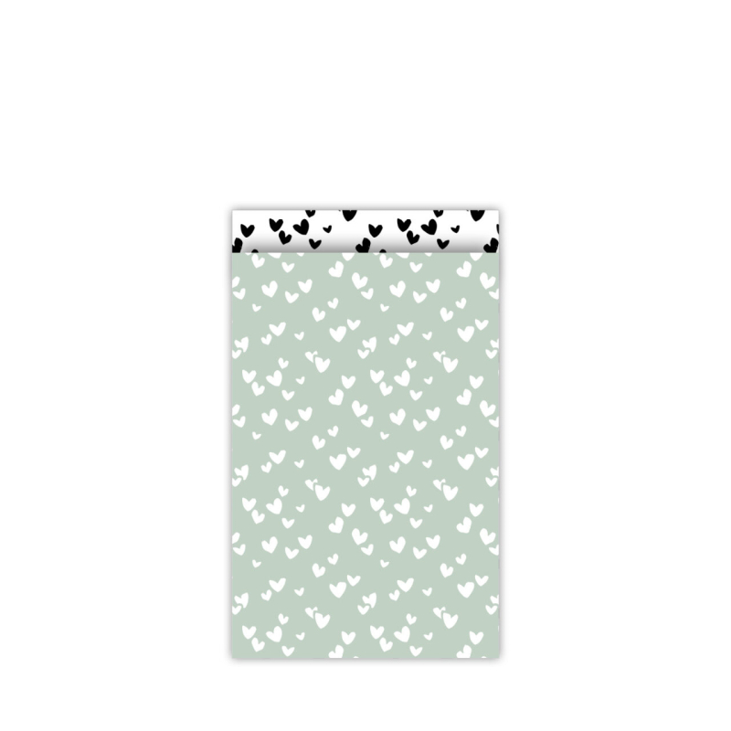 Kadozakje | Solo hearts | salie/wit | M 12x19cm | 5 stuks