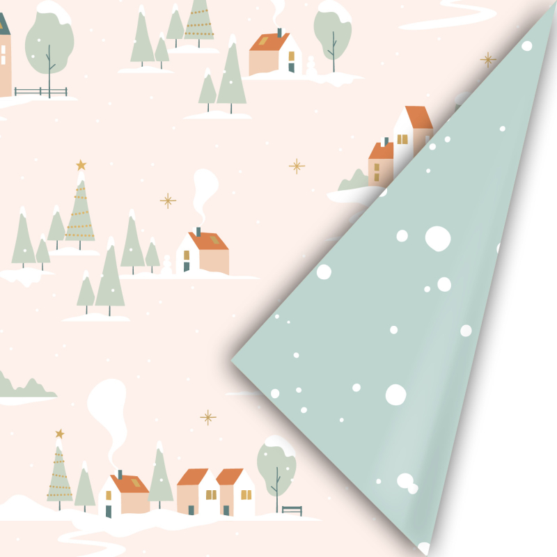 Inpakpapier | 50cm | 3M | winter huisjes| licht roze