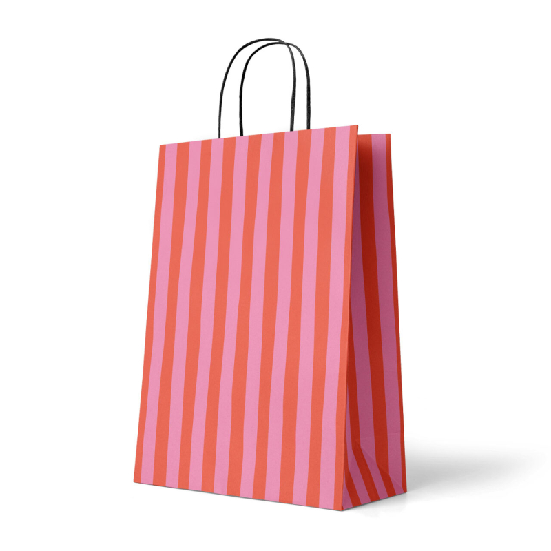 Papieren Draagtas | Large | Oranje/roze | Strepen