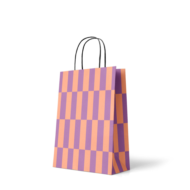 Papieren Draagtas | Medium | Lila/perzik | Streepjes