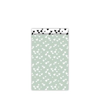 Kadozakje | Solo hearts | salie/wit | M 12x19cm | 5 stuks
