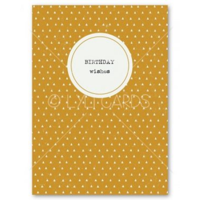 Postkaart | Birthday wishes | Okergeel stipjes