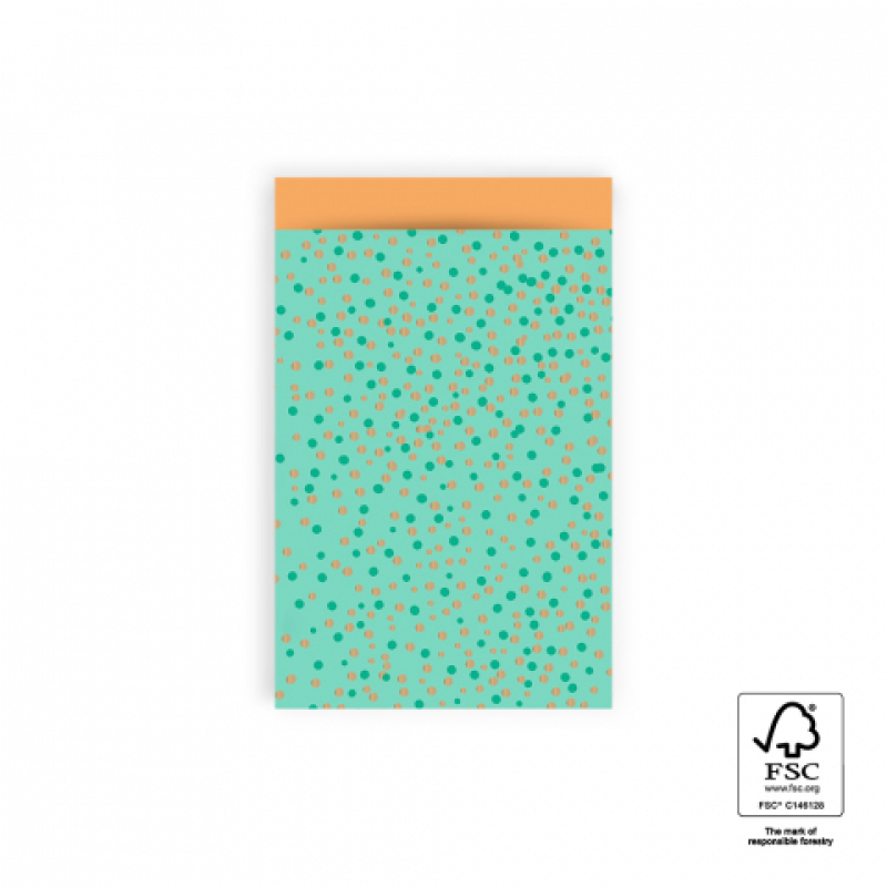 Kadozakje | groen dots goud - oranje | M 12x19cm | 5 stuks