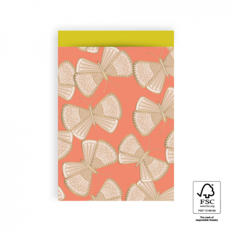 Kadozakje | vlinders | beige/oranje/goud | L 17x25 cm | 5 stuks