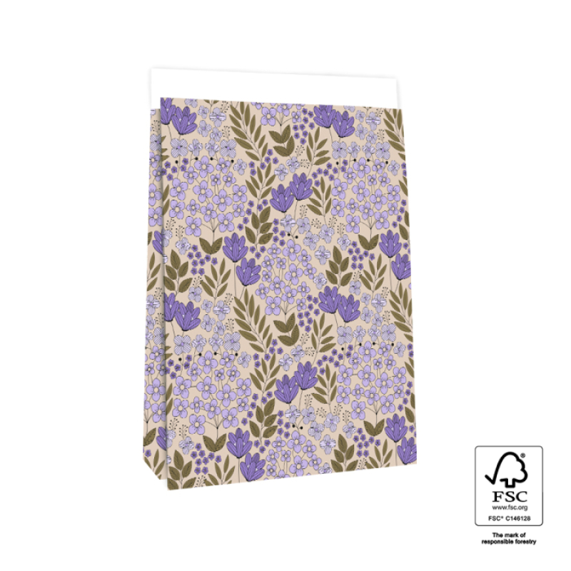 Blokbodemzak XL | Lila veldbloemen | 27 x 15 x 34 cm