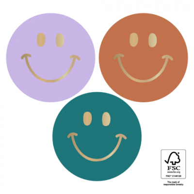 Sluitsticker | Smiley gold lila | 3 stuks