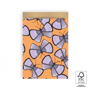 Kadozakje | vlinders | lila/oranje/goud | L 17x25 cm | 5 stuks