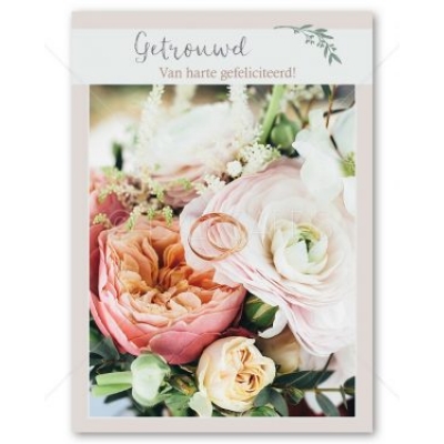 Postkaart | Huwelijk | Bruidsboeket pioenrozen