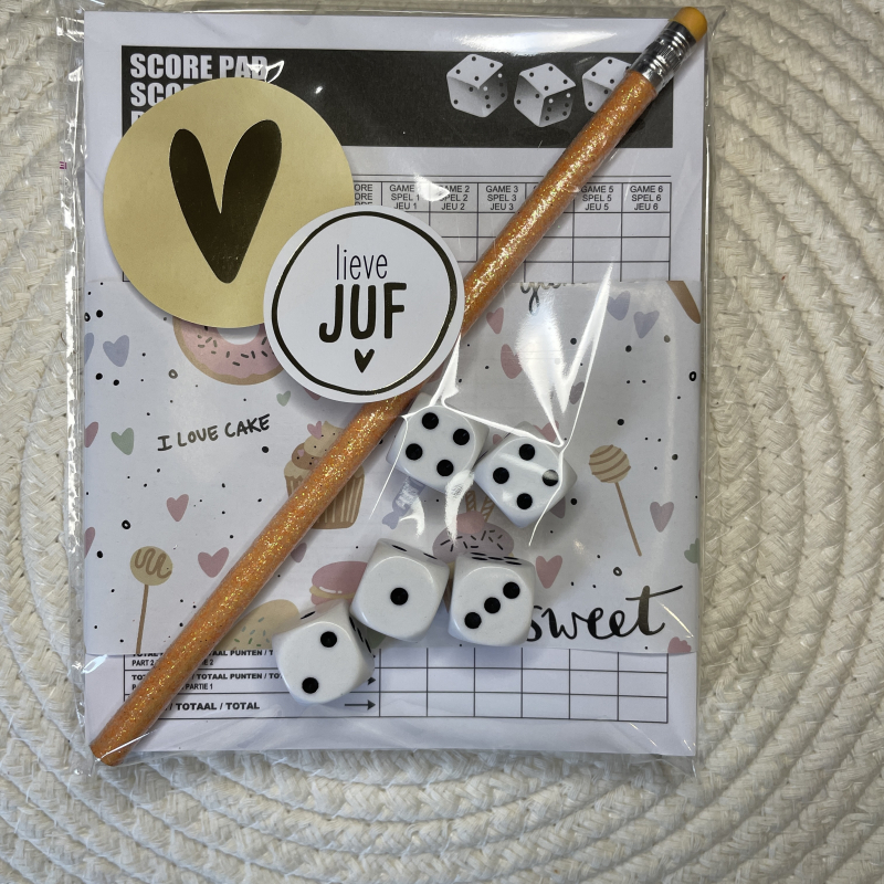 Kadoset | Yahtzee | Juf | Potlood