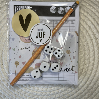 Kadoset | Yahtzee | Juf | Potlood