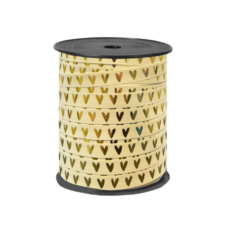 Krullint | hartjes | beige goud | 5 meter | 10 mm