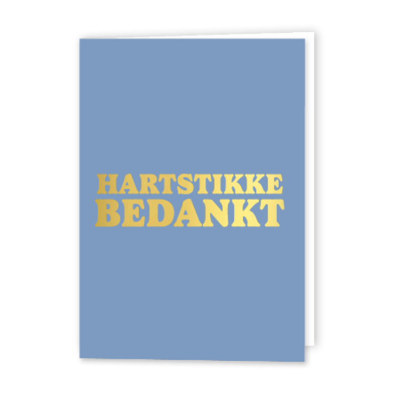 Wenskaart Gevouwen | Hartstikke bedankt | A6 met Blauwe Envelop & Goudfolie