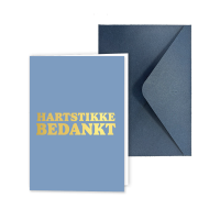 Wenskaart Gevouwen | Hartstikke bedankt | A6 met Blauwe Envelop & Goudfolie