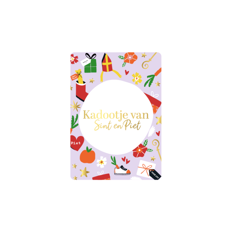 Kadokaartje A7 | Kadootje van Sint en Piet | lila, goudfolie