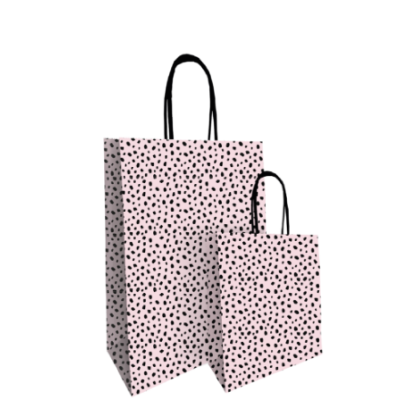 Papieren kraft tas | 101 dots roze  | 18x8x22cm