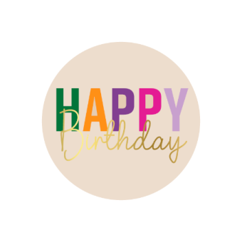 Sluitsticker | Happy Birthday | vrolijke kleuren | 10 stuks | 65 mm