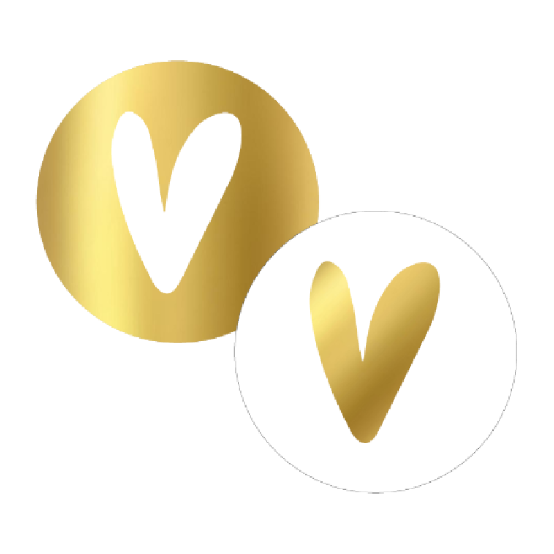 Sluitsticker | Hartje | Goud en wit | 10 stuks | 5 cm