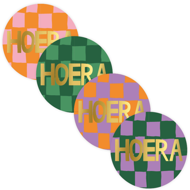 Sluitstickers | Hoera (rond 50 mm) | geblokt | 10 stuks
