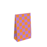 Blokbodemzak S | Oranje/paars Geblokt | 13 x 6 x 17,5 + 2,5 cm