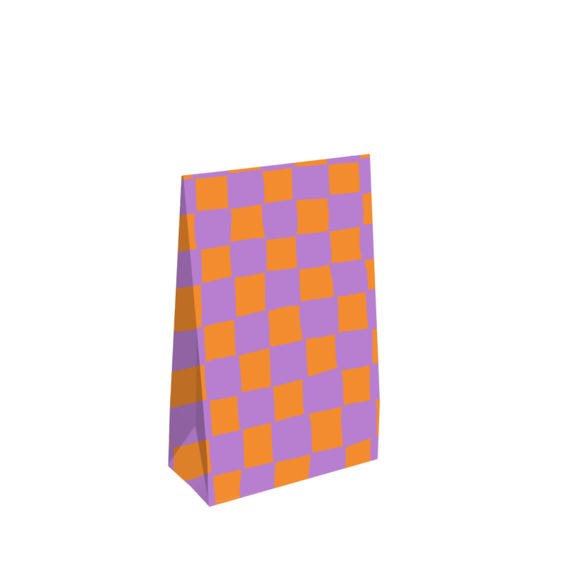 Blokbodemzak S | Oranje/paars Geblokt | 13 x 6 x 17,5 + 2,5 cm