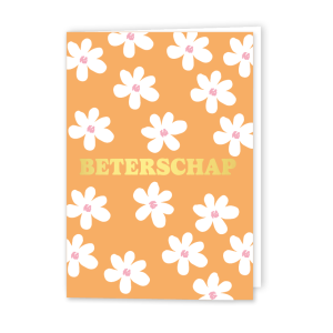 Wenskaart Gevouwen | Beterschap | A6 met Lichtroze Envelop &amp; Goudfolie