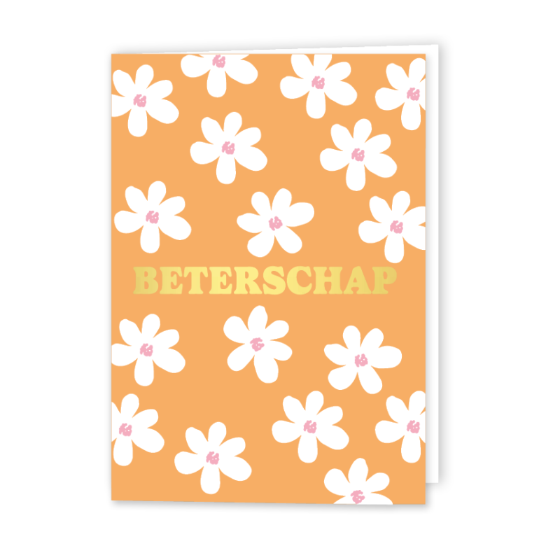 Wenskaart Gevouwen | Beterschap | A6 met Lichtroze Envelop &amp; Goudfolie