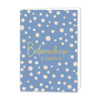 Wenskaart Gevouwen | Beterschap & veel liefs | A6 met Blauwe Envelop & Goudfolie