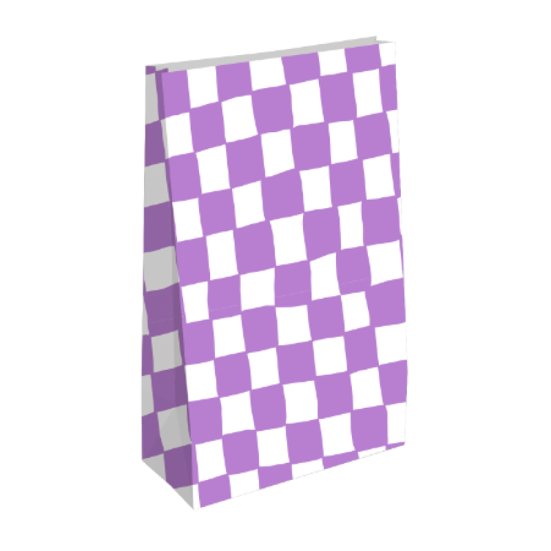 Blokbodemzak M | paars/wit geblokt  | 14 x 8 x 26 cm