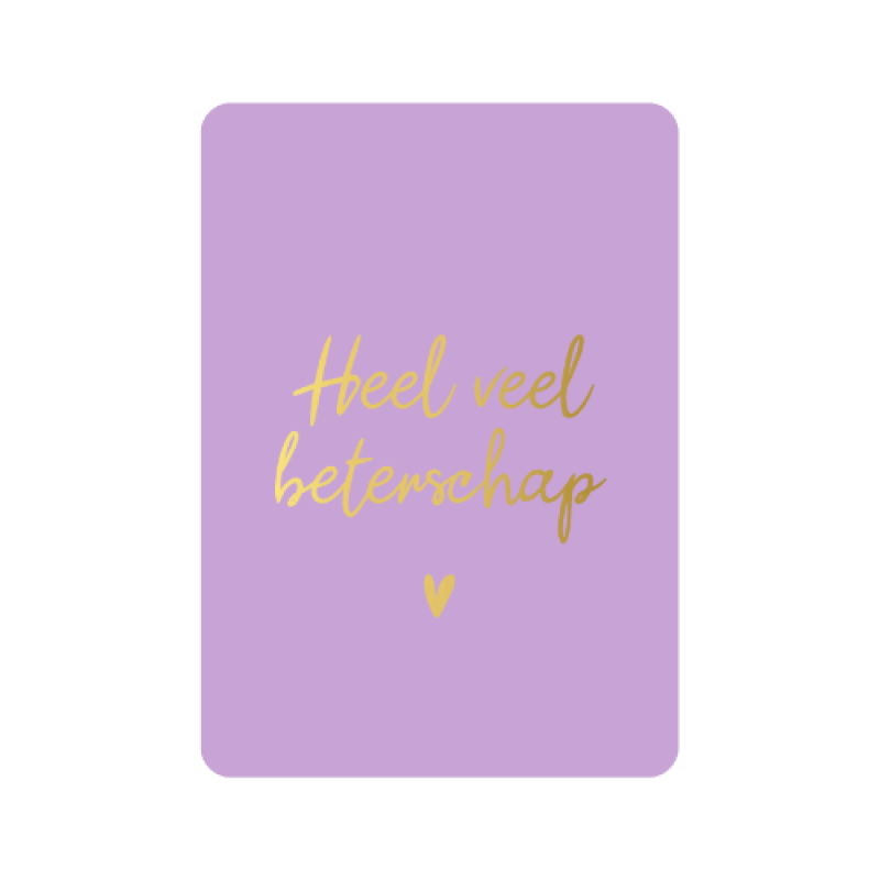 Postkaart | heel veel beterschap | lila | goudfolie