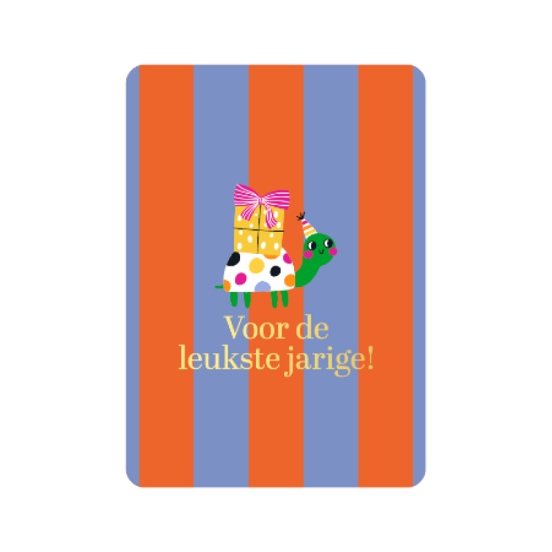 Postkaart | Voor de leukste jarige | Schildpad | Vrolijke kleuren | Goudfolie