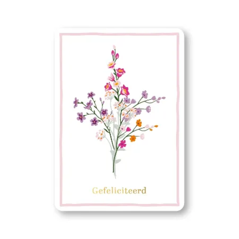 Postkaart | Gefeliciteerd | takje bloemen | goudfolie