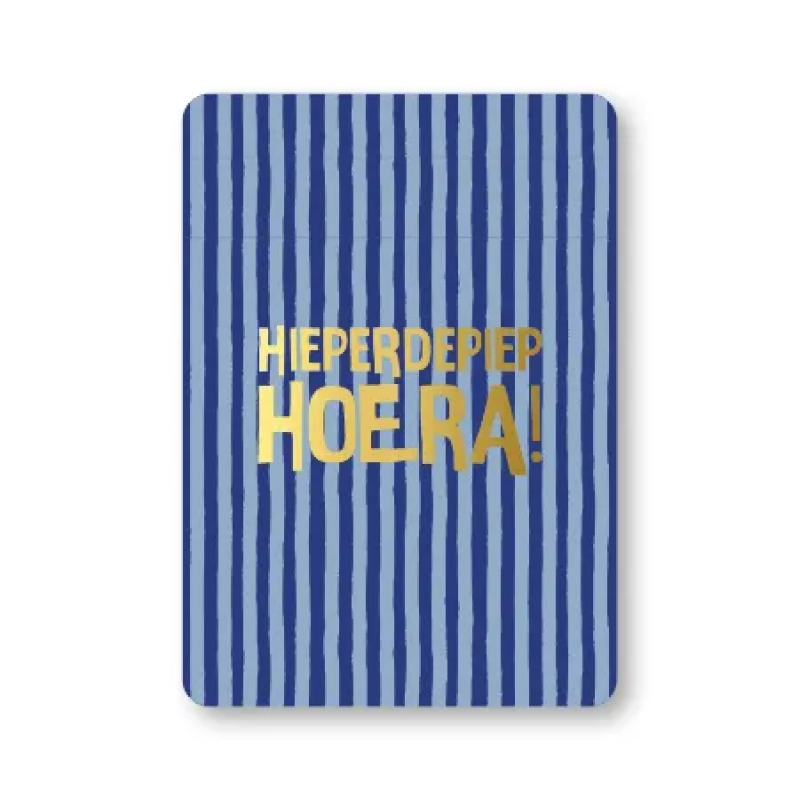 Postkaart | Hieperdepiep Hoera | Blauw gestreept | Goudfolie