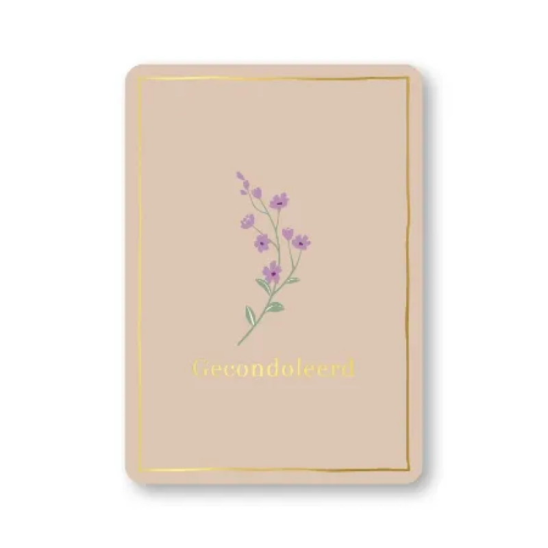 Postkaart | Gecondoleerd | Paarse bloementak | Goudfolie