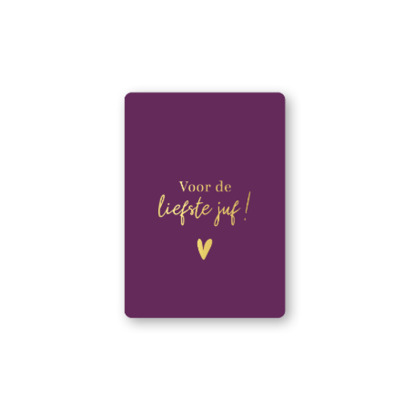 Kadokaartje A7 | Voor de liefste juf | donker paars | Goudfolie