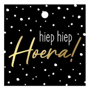 Kadolabel | Hiep hiep hoera | zwart