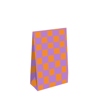 Blokbodemzak S | Oranje/paars Geblokt | 13 x 6 x 17,5 + 2,5 cm