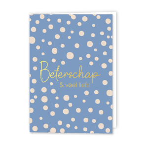 Wenskaart Gevouwen | Beterschap & veel liefs | A6 met Blauwe Envelop & Goudfolie