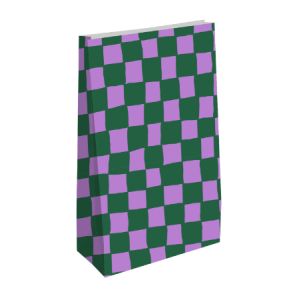 Blokbodemzak M | Groen/Paars 14x8x26cm geblokt  | 14 x 8 x 26 cm