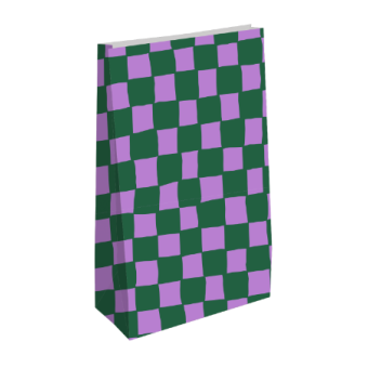 Blokbodemzak M | Groen/Paars 14x8x26cm geblokt  | 14 x 8 x 26 cm