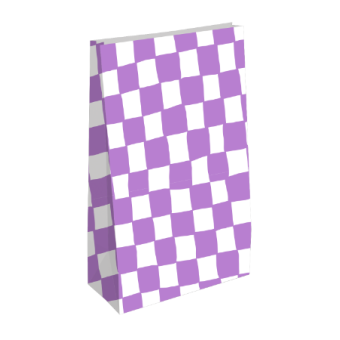 Blokbodemzak M | paars/wit geblokt  | 14 x 8 x 26 cm