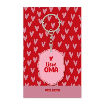 Sleutelhanger | Oma | Veel Liefs | Inclusief Kaartje met Hartjes