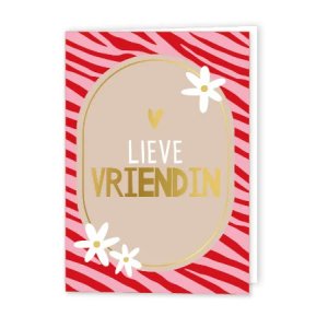 Wenskaart Gevouwen |Lieve vriendin | A6 met roze Envelop & Goudfolie