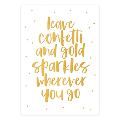 Ansichtkaart | Leave confetti and gold sparkles | Goudfolie