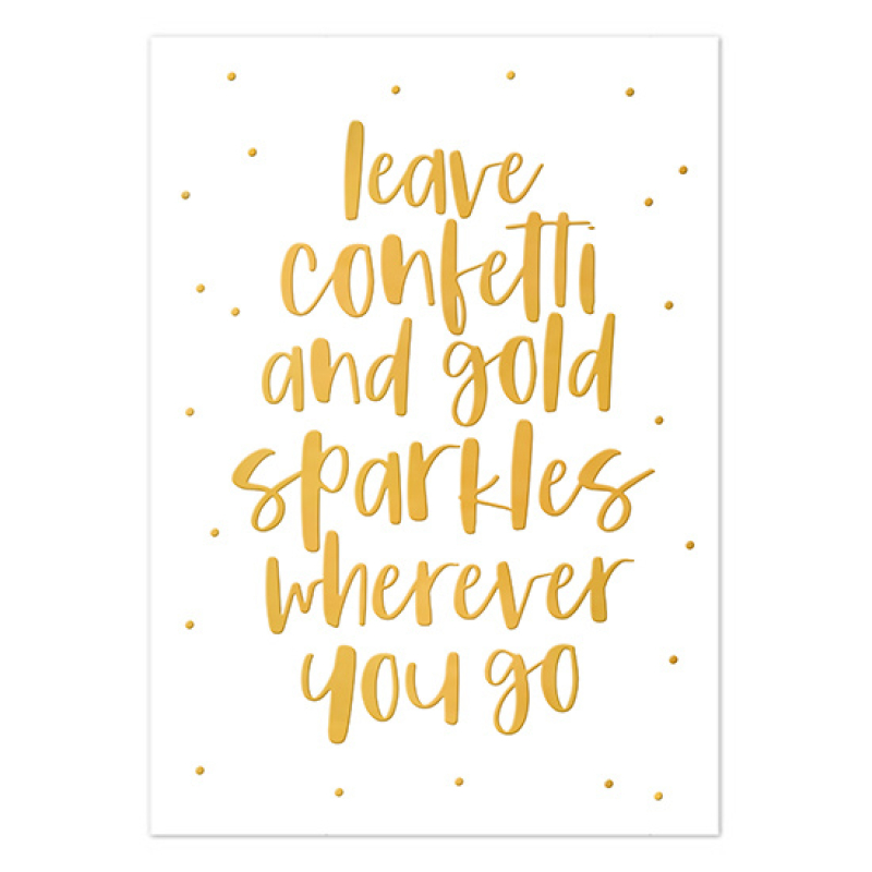 Ansichtkaart | Leave confetti and gold sparkles | Goudfolie