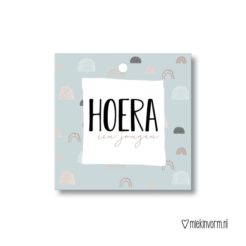 Mini kaartje | Hoera een jongen | vierkant